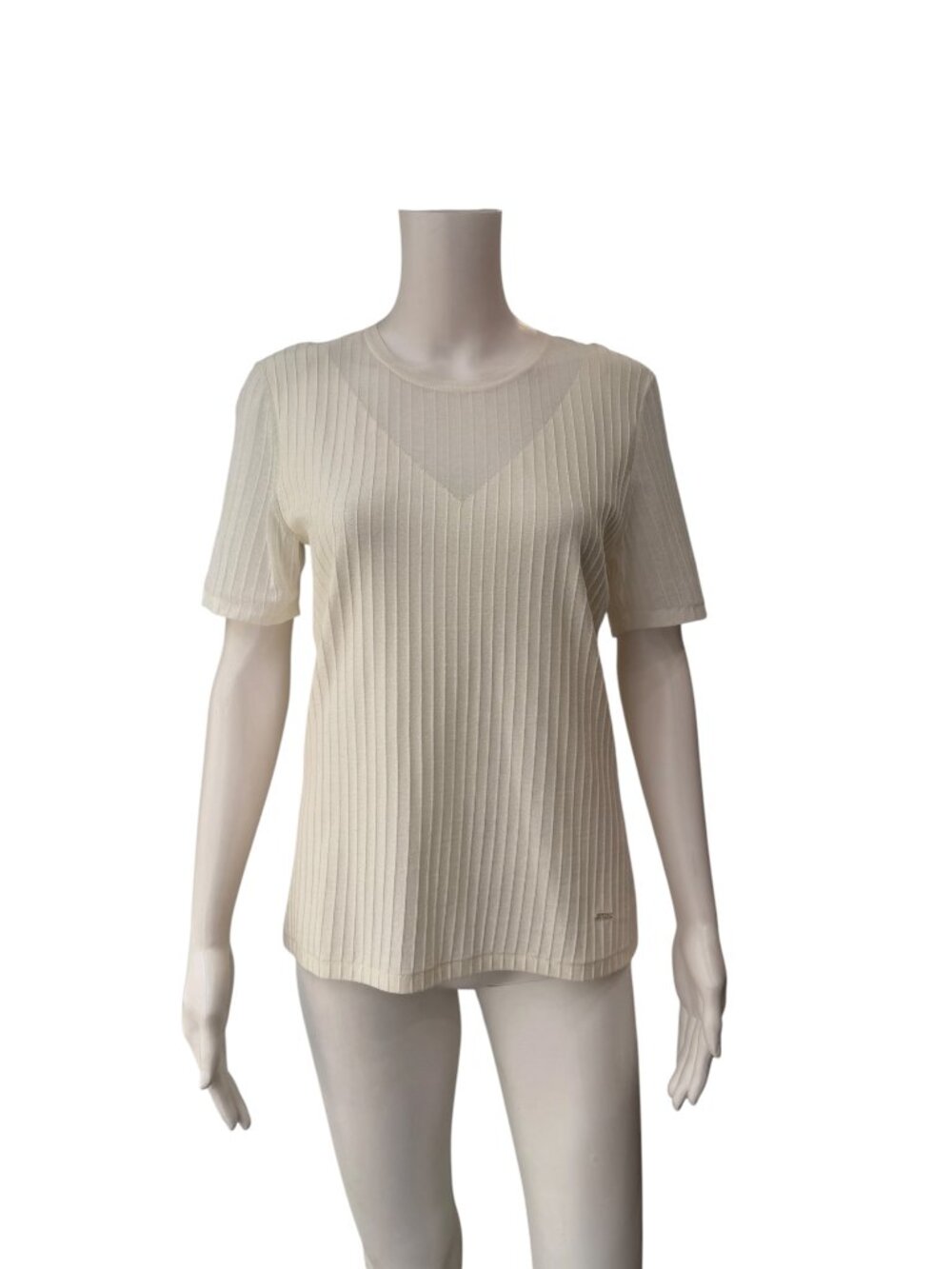 $995 Akris Ivory White Textured Sheer T-Shirt size 12